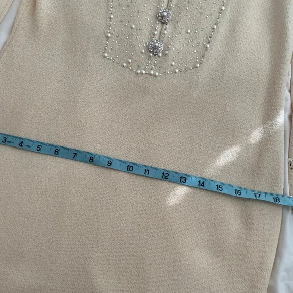 GORGEOUS Vintage St. John Collection IVORY Pearls Sequins Rhinestone Dress 6 - Picture 9 of 15
